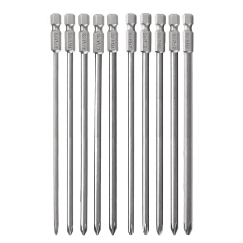 Image of Saipor 10pcs Magnetic Phillips Screwdriver Bit Set 8"(200mm) Extra Long Cross Head Screw Driver Bits S2 Steel 1/4 Inch Hex Shank Impact Phillips Drill Bit PH2 Screwdriver Power Bits (5*PH1+ 5*PH2)