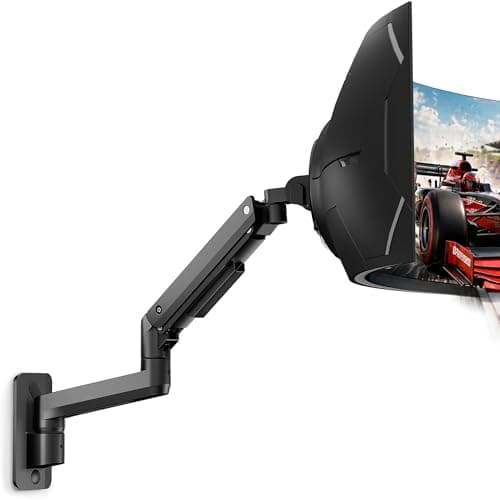 Image of monTEK Ultra Wide Monitor Wall Mount for 17-49 Inch Screens, Heavy Duty Single Monitor Mount up to 44 lbs, Fully Adjustable Gas Spring Monitor Arm, 75x75/100x100 VESA Wall Mount, Black