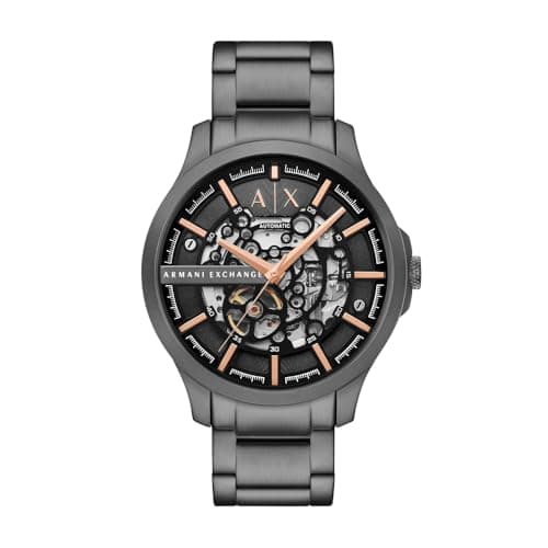 Image of Armani Exchange Watch for Men Automatic Movement and 46mm Case Size with Stainless Steel Leather or Silicone Strap, Graphite