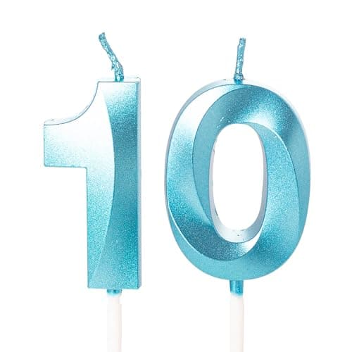 Image of 10th Birthday Candles, Blue Number 10 Happy Birthday Candles, Boys He Girl Her Cake Topper Decorations for 10 Year Old Birthday Party Wedding Anniversary Celebration Supply Blue