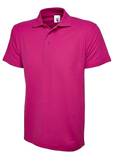 Image of Mens & Womens Classic Polo Shirt Short Sleeve Plain Tee Top Casual Work Sports (XS, Hot Pink)