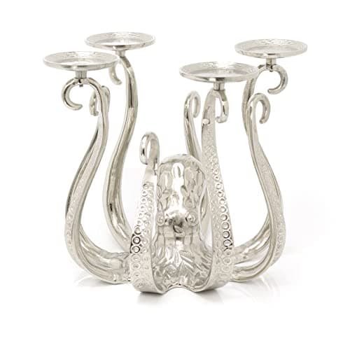 Image of Unique Extra Large Octopus Candle Holder | Silver Metal Octopus Candelabra | Octopus Candlestick 4 Pillar Candle Holder