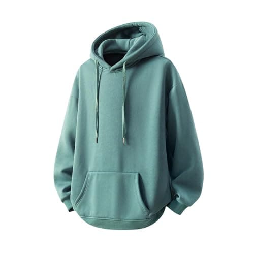 Image of AEGJEGVD Mens Hoodies,Solid Color Hooded Long-Sleeve Hoody with Kangaroo Pocket & Drawstring Tops Casual Loose Pullover Sweatshirt Autumn Winter Comfort Warm Gym Sport Hoodie UK Size M-5XL Blue