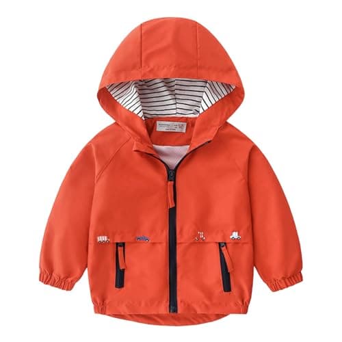 Image of Volunboy Little Boys Hooded Jacket, Cartoon Print Windproof Windbreaker Zip Coat Outwear(Tag size 130,Pure Red,5-6 Years)