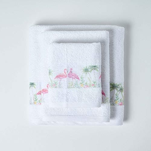 Image of HOMESCAPES Pink Flamingo Hand Towel Luxury 100% Turkish Cotton Towel with Printed Flamingo Character Bird Design Super Absorbent Beach Holiday Guest Towel for Pool or Gym 420 GSM
