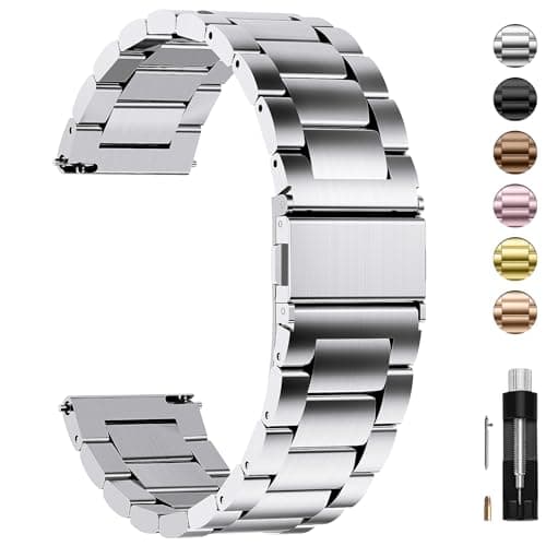 Image of Fullmosa Watch Strap, Metal Watch Bands for Men Women, Smart Straps for 16mm 18mm 19mm 20mm 22mm 24mm with Quick Release, 20mm Silver