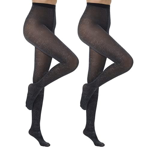 Image of MANZI Ladies Sparkly Tights for Women Glitter Lurex Dress Tights for Christmas Halloween Cosplay Black/Silver,L/XL