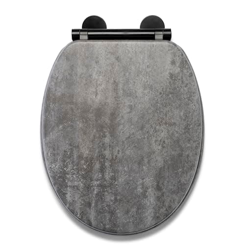Image of Croydex Kirkstone Grey Wooden Toilet Seat - Soft Close & Quick Release Button for Easy Cleaning, Adjustable Hinges with Top and Bottom Fixings Included (Slate Grey Soft Close Toilet Seat)