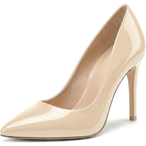 Image of Women Stiletto High Heel Pointed Pumps Ladies Party Clubbing Work Court Shoes Size 3-12 (6 UK, Nude Patent)