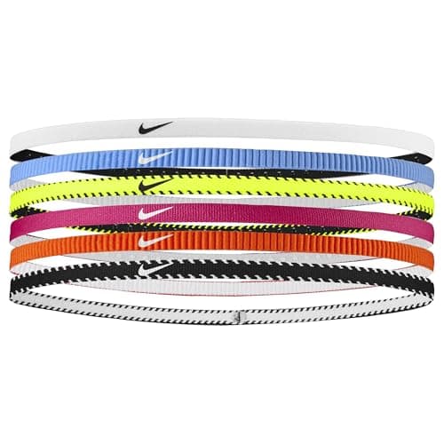 Image of Nike Men's Flex Classic Slim Headbands 6-Pack Headbands Running Fitness Training Sports Hairband Set Narrow, Volt/Vivid Pink/White, One Size