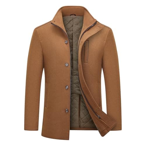 Image of MODFUL Men's Wool Coat Mid Length Warm Casual Overcoat Peacoat Trench Winter Jacket (Brown, XL)