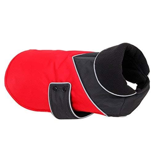 Image of AllPetSolutions Waterproof Dog Vest - High Vis Vests for Pets - Outdoor Rain Coat For Puppies & Adult Dogs - Adjustable Fit With Zip Neck For Lead - Machine-Washable Fleece & Polyester - 35 cm, Red