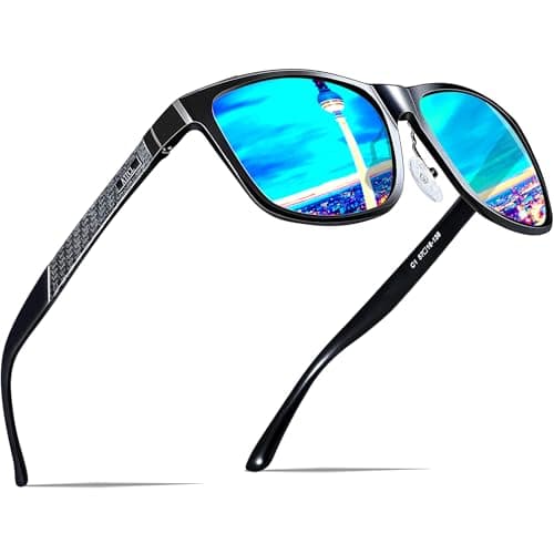 Image of ATTCL Polarised Sunglasses Mens for Driving: UV400 Protection Square Shades AL-MG Metal Frame HD TAC Lens Hiking Travel 8587 Black Blue
