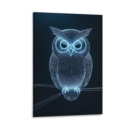Image of Owl & Minimal Lines 3D Modern Stretched And Canvas Minimalist Prints Perfect Pictures Paintings on Wall Art for Home Office Decorations Living Room Bedroom 08x12inch(20x30cm)