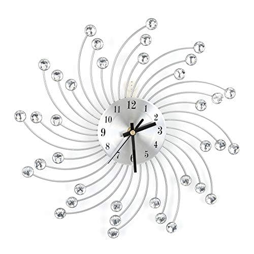 Image of Modern Silver Metal Diamond Spiral Wall Clock for Living Room and Bedroom