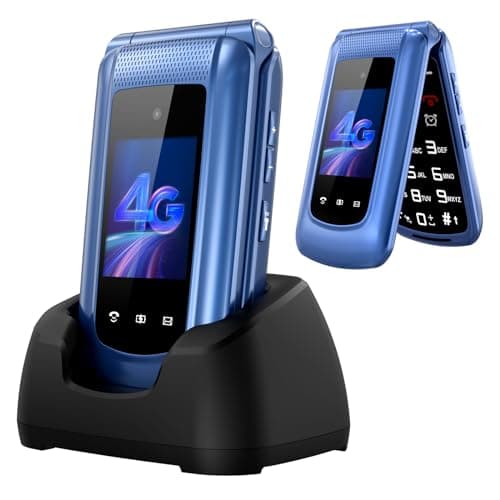 Image of uleway 4G Big Button Mobile Phone for Elderly Sim Free Unlocked Simple Senior Flip Phone Easy to Use Basic Phones with 2.4" +1.8" IPS Screen, SOS Button, Charging Dock 1000mAh Battery (Blue)