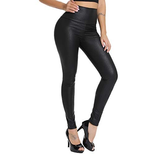 Image of FITTOO Faux Leather Wet Look Leggings for Women High Waisted PVC Leggings Butt Lift PU Leather Trousers