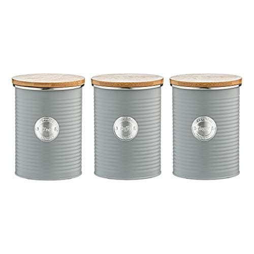 Image of Typhoon Living Airtight Set of 3 Tea Coffee & Sugar Storage Canister Jars with Lid, Grey, 1 Litre