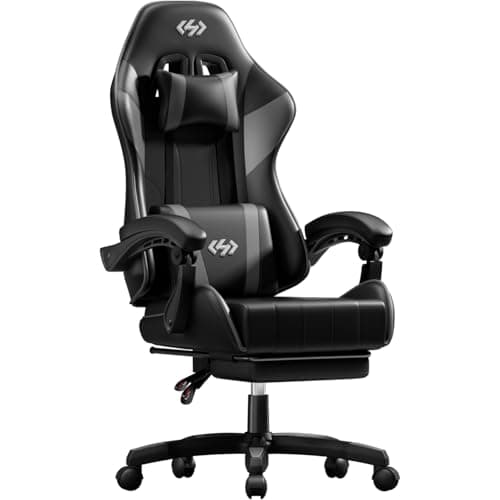 Image of Precision Synergie Gaming Chair, Ergonomic Game Chair with Footrest, Reclining Computer Chairs with Lumbar Support & Headrest, Height Adjustable PC Chair for Adults with 360°Swivel Seat (Grey Black)