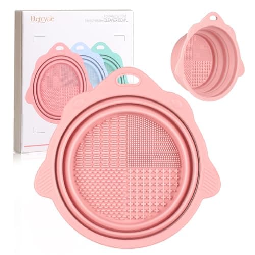 Image of Foldable Silicone Makeup Brush Cleaner Bowl - Etercycle Portable Cleaning Tool for Brushes, Powder Puffs, and Sponges (Pink)