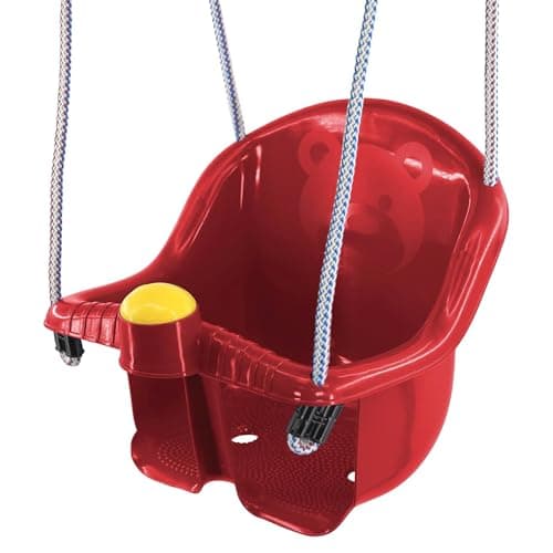 Image of MTS Safety Swing Seat for Toddlers - Easy Setup Red Garden Baby Swing for Kids Age 1-3 - Indoor Outdoor Use, Durable Plastic, Adjustable Ropes, Supports up to 40kg