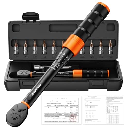 Image of AivaToba 13PCS Bike Torque Wrench Set 2-24Nm, ±3% Accuracy 1/4" Drive Click Torque Wrench with Sockets & Bits (Hex, Torx), Extension Bar for MTB & Road Bicycle Repair