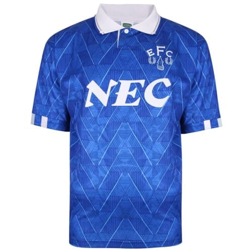 Image of Score Draw Everton 1990 Home Retro Football Shirt Blue Large Polyester