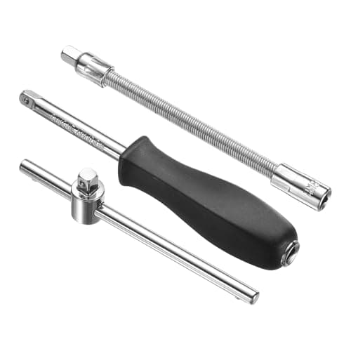 Image of sourcing map 1/4" Drive Spinner Handle Chrome Vanadium Steel Drive Socket Set with 1/4" Drive Sliding T-Handle Breaker Bar and 1/4" Drive Spring Flexible Socket Extension Bar 3-Pieces Set