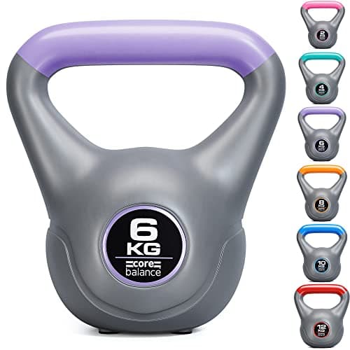 Image of Core Balance Grey Vinyl Kettlebell Weight, Home Gym Strength Training, Cardio Workout, Colour Coded, Non Slip Rubber Feet