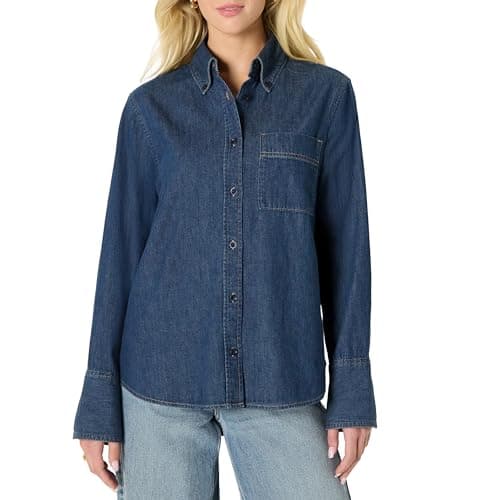 Image of Amazon Essentials Women's Oversized-Fit Denim Button-Down Shirt, Medium Blue Vintage, XS