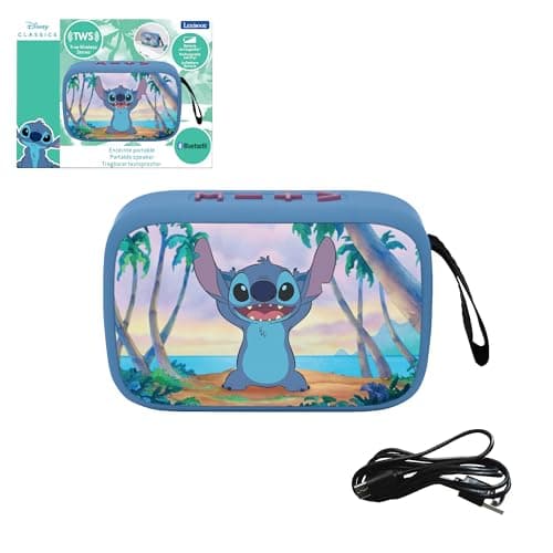Image of LEXIBOOK, Disney Stitch, Portable Bluetooth Speaker, Wireless, USB-C, SD/TF card, Rechargeable battery, Blue, BT018D