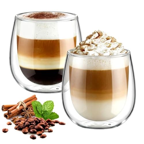 Image of glastal 2x250ml Double Walled Coffee Glasses Mugs Cappuccino Latte Macchiato Glasses Cups for Coffee Tea Milk Juice Ice Cream Borosilicate Heat Resistant Glass Cups