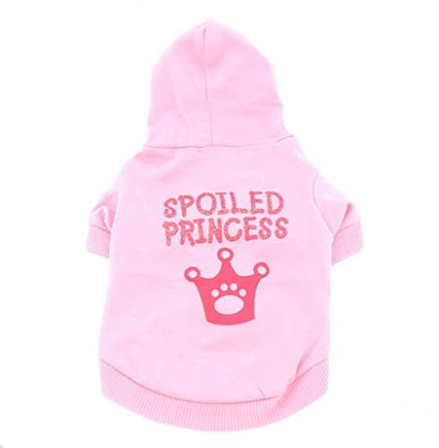 Image of SMALLLEE_LUCKY_STORE Small Dog Spoiled Hoodie Chihuahua Clothes for Girls Crown Puppy Tee T shirt for Cat Yorkshire Toy Poodle Pink S