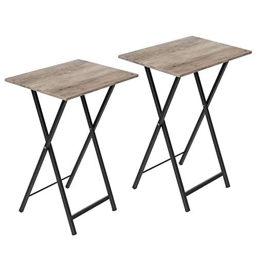 Image of HOOBRO Side Table 2 Set, Folding Tables, TV Tray Table for Eating, Small Sofa End Laptop Drinks Coffee Tables for Small Space, Living Room, Industrial, Metal Frame, Greige and Black EBG25BZ01