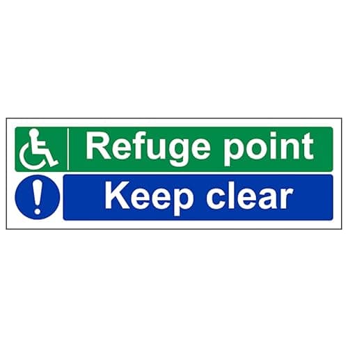 Image of V Safety Refuge Point/Keep Clear - Landscape 300 x 100 mm - 2mm Super-Tough Rigid Plastic Safety Sign