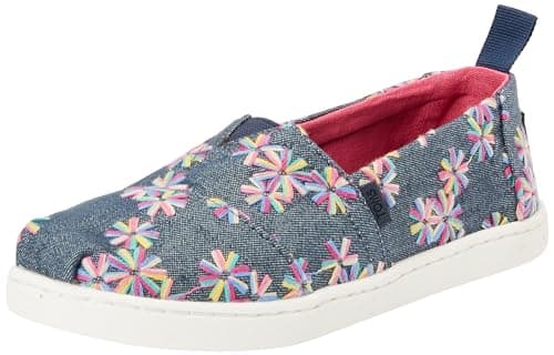 Image of TOMS Girl's Classic Alpargata Loafer Flat, Navy Embroidered Floral, 13.5 UK Child