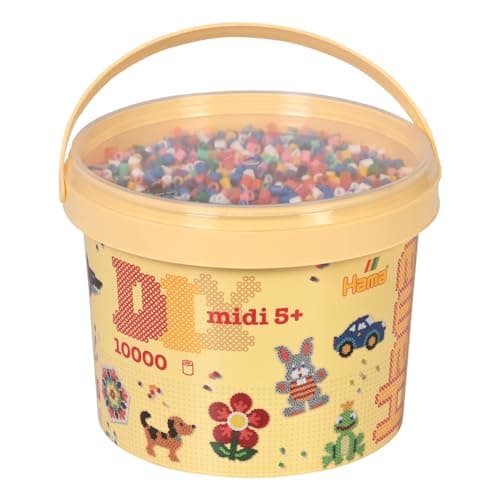 Image of Hama Midi Beads Bucket, Approx.10.000 Fuse Beads, Mosaic Decoration Arts & Craft Kit for Creative Children Ages 5+ Assorted Colours of Beads, Iron/Melty Bead Set