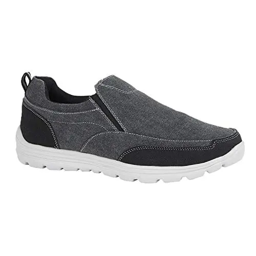 Image of Mens Canvas Casual Shoes Slip On Lightweight Memory Foam Twin Gusset Size Trainers - Black - UK 12