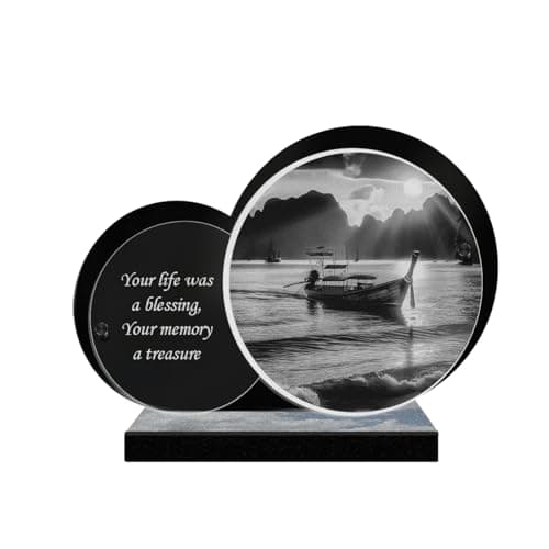 Image of ETERNEL - Personalized Double Circle Memorial Plaque - Boat, Sea, Sailor, Port - Customizable text, laser-engraved memorial plaque for tribute, tombstone, mortuary, funeral, mourning