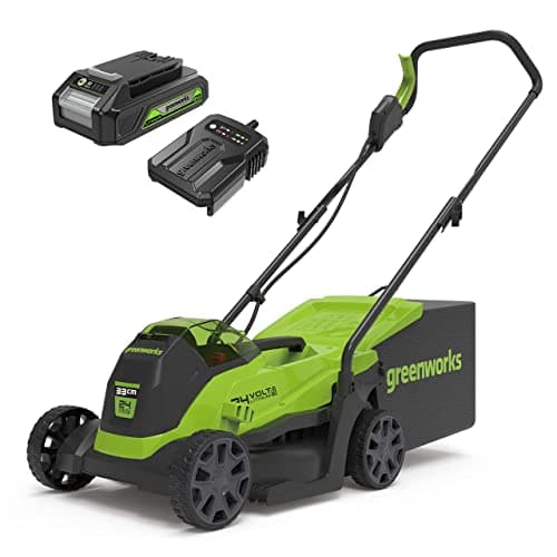 Image of Greenworks 24V Cordless Lawnmower with Brushless Motor for Smaller Lawns up to 140m², 33cm Cutting Width, 30L Bag PLUS 24V 2Ah Battery & Charger, 3 Year Guarantee-GD24LM33K2