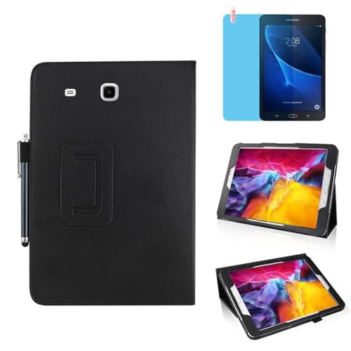 Image of Slim Leather Case for Samsung Galaxy Tab A 7.0 Inch 2016 (SM-T280 T285), Multi-Angle Stand Full-Protective Tablet Cover Book Case with Stylus Pen,Screen Film (Black)