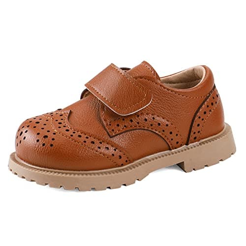 Image of MASOCIO Boys Brown Shoes Toddler Kids School Shoes Boy Girls Wedding Party Dress Formal Flat Shoes Infant Size 5.5 UK Child