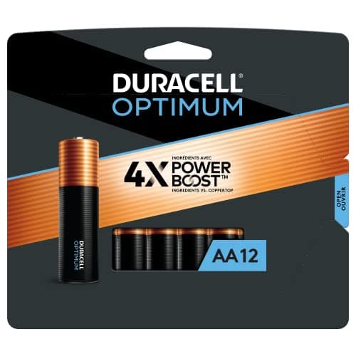 Image of Duracell Optimum AA Batteries with Power Boost Ingredients, 12 Count Pack Double A Battery with Long-lasting Power, All-Purpose Alkaline AA Battery for Household and Office Devices