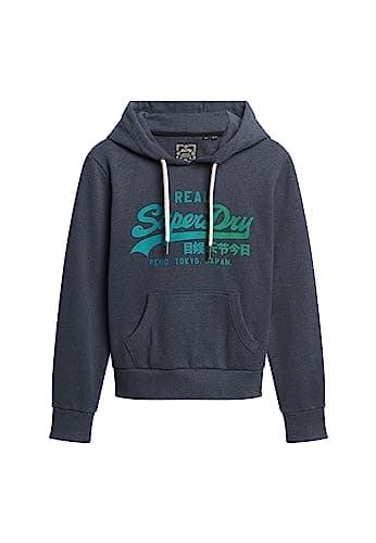 Image of Superdry Women's Tonal VL Graphic Hoodie Indigo Marl 12 Sweatshirt, Indigo Marl, UK 12