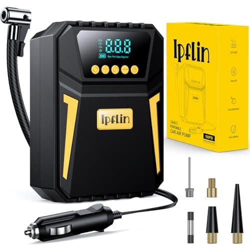 Image of Ipflin Tyre Inflator Air Compressor - Digital Car Tyre Pump 12V DC,Portable Car Accessories for Men,Electric Air Pump 150 PSI For Car Tyres,Bikes,Football,Preset Tyre Pressure & Auto Shutoff
