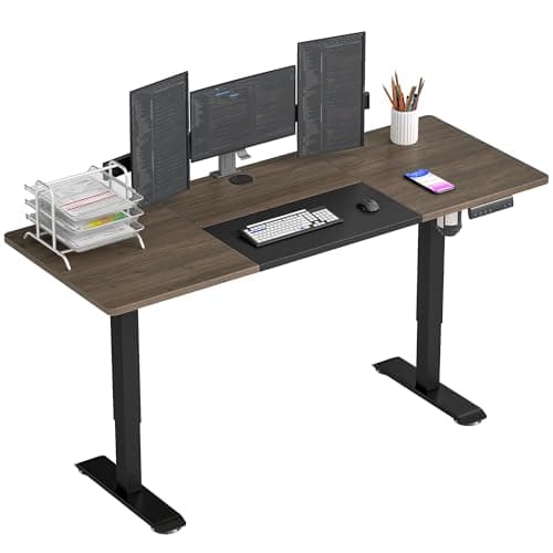 Image of Vinsetto Electric Standing Desk, 140 x 70cm Height Adjustable Sit Stand Desk with 4 Memory Smart Panel, Stand Up Desk for Home Office, Black and Teak