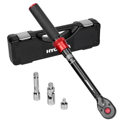 Image of HYCHIKA Torque Wrench 3/8 Inch, 10-60Nm, ±2% Accuracy, 72-Tooth, Torque Wrench Set with with 3/8 to 1/4 Adapter, Universal Joint, 75mm Extension Bar for Car, Motorcycle, Bicycle, Mechanical Work