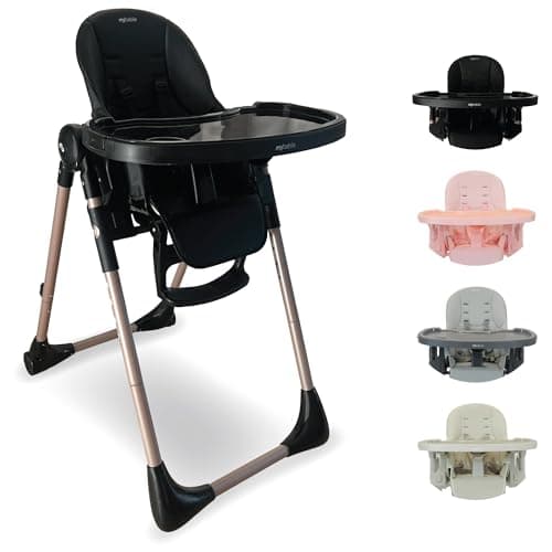 Image of My Babiie MBHC9 Highchair from Birth – Newborn to 3 Years (15kg), Adjustable, 5 Recline Positions, 7 Height Settings, Removable Tray, Padded Seat, Foldable, Chair for Baby & Toddler – Rose Gold Black