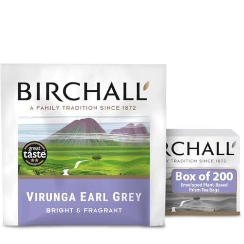 Image of Birchall Tea Bags, Virunga Earl Grey Tea, Afternoon Black Tea Bursting with Full Flavour, Perfect Vegan Gifts, 200 Enveloped Plant-Based Prism Tea Bags x 1 Boxes - 200 Total