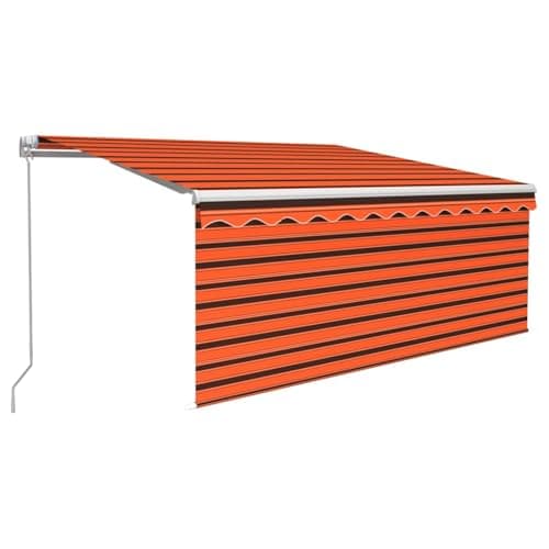 Image of vidaXL Manual Retractable Awning with Blind&LED Outdoor Living Door Awning Folding Arm Patio Garden Awning Manual Retractable 3.5x2.5m Orange&Brown